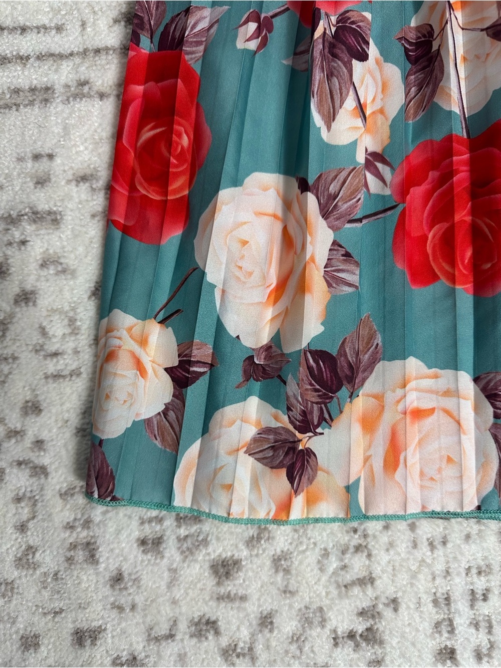 Girls Floral Pleated Maxi Skirt - Teal & Red - Picture 3 of 7